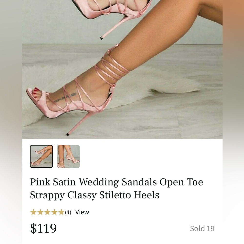 NWT Pink Satin Stiletto Heel Lace Up Sandals - Picture 11 of 13